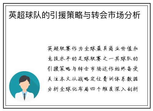 英超球队的引援策略与转会市场分析