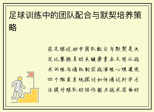足球训练中的团队配合与默契培养策略